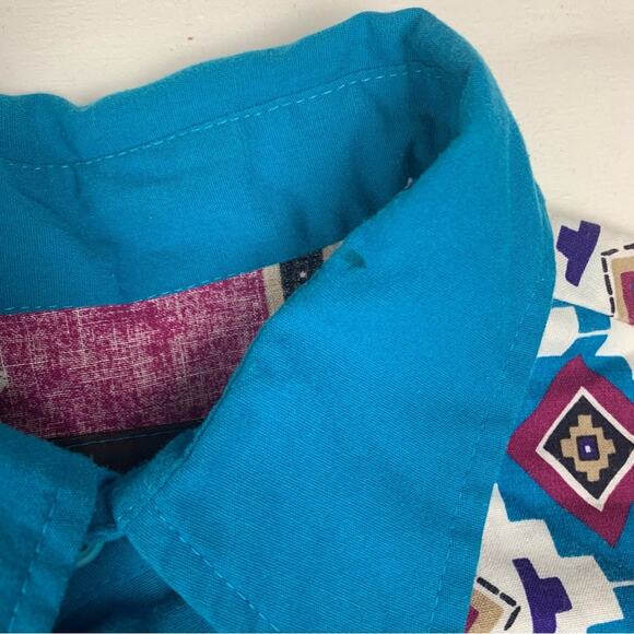 Steer West Mens XL vintage Button Down Shirt in Blue Red Geometric Patterns - Picture 8 of 9